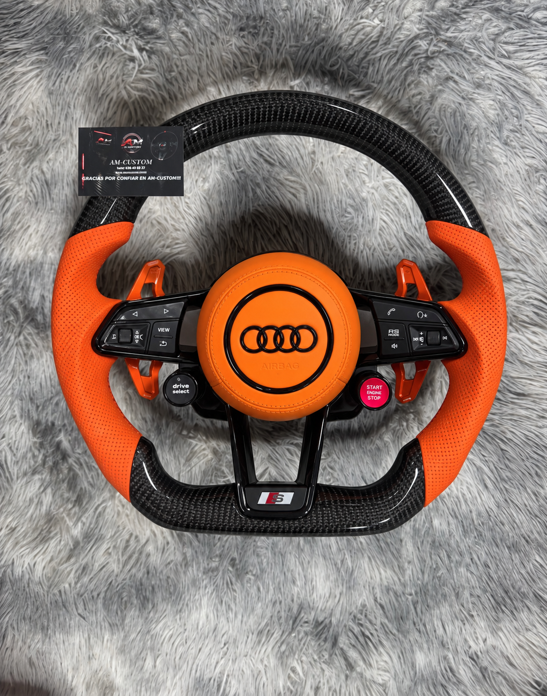 Volante AUDI Cuero Naranja Con Fibra carbono