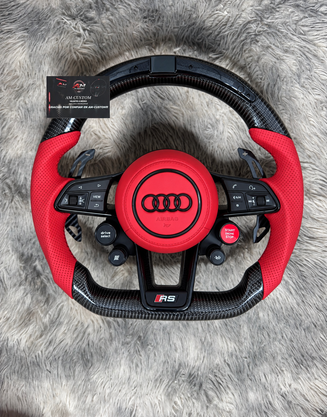 Volante AUDI Cuero Rojo ,Carbono con panel Led De Revoluciones