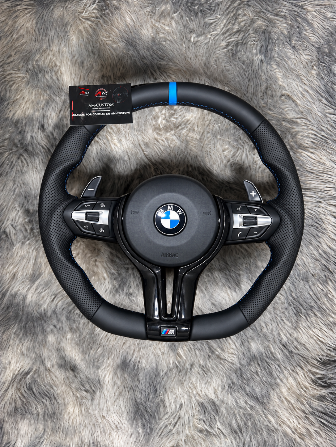 Volante BMW Cuero microperforado Franja Central Azul