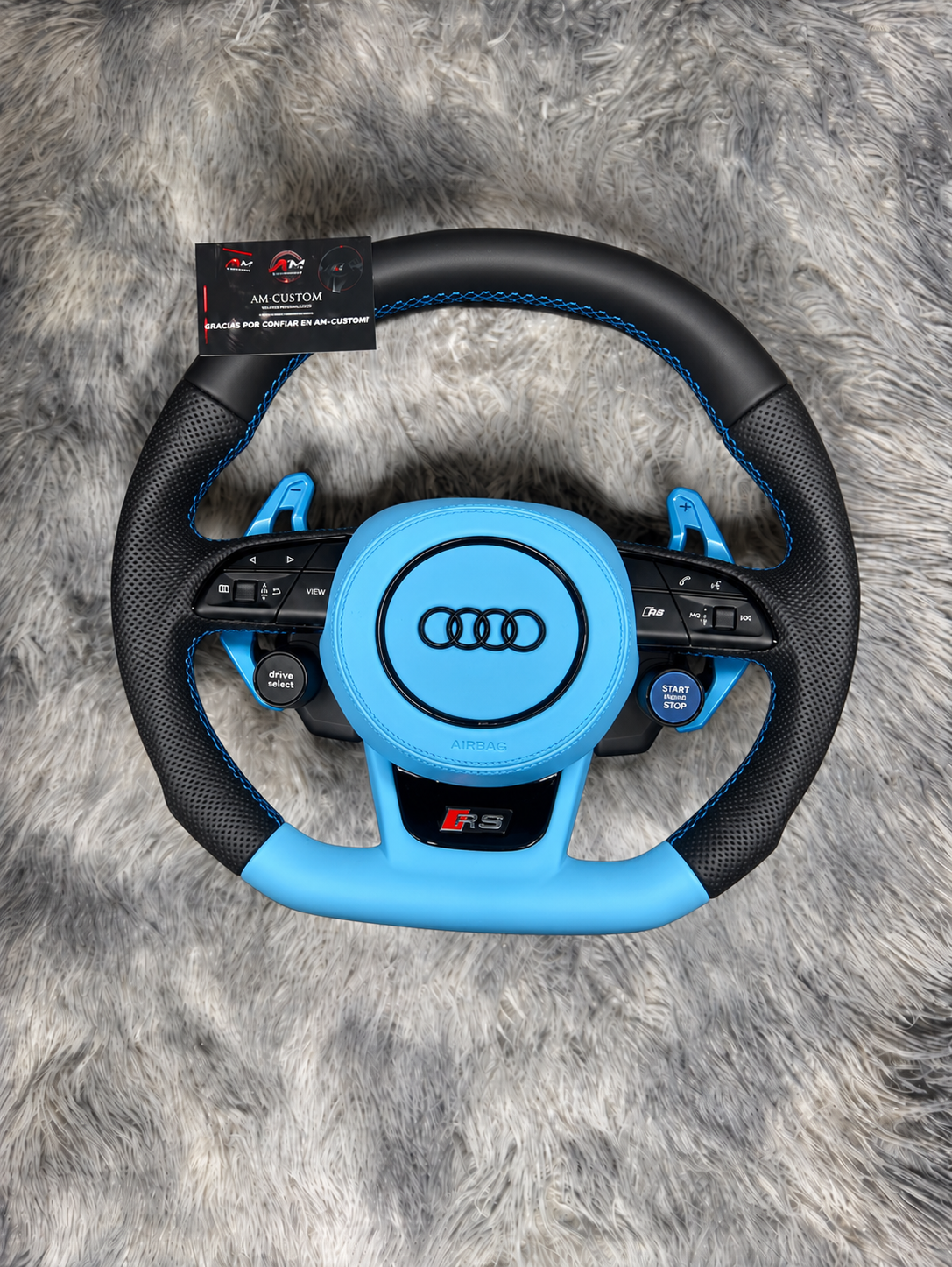 Volante AUDI Azul y Negro Cuero